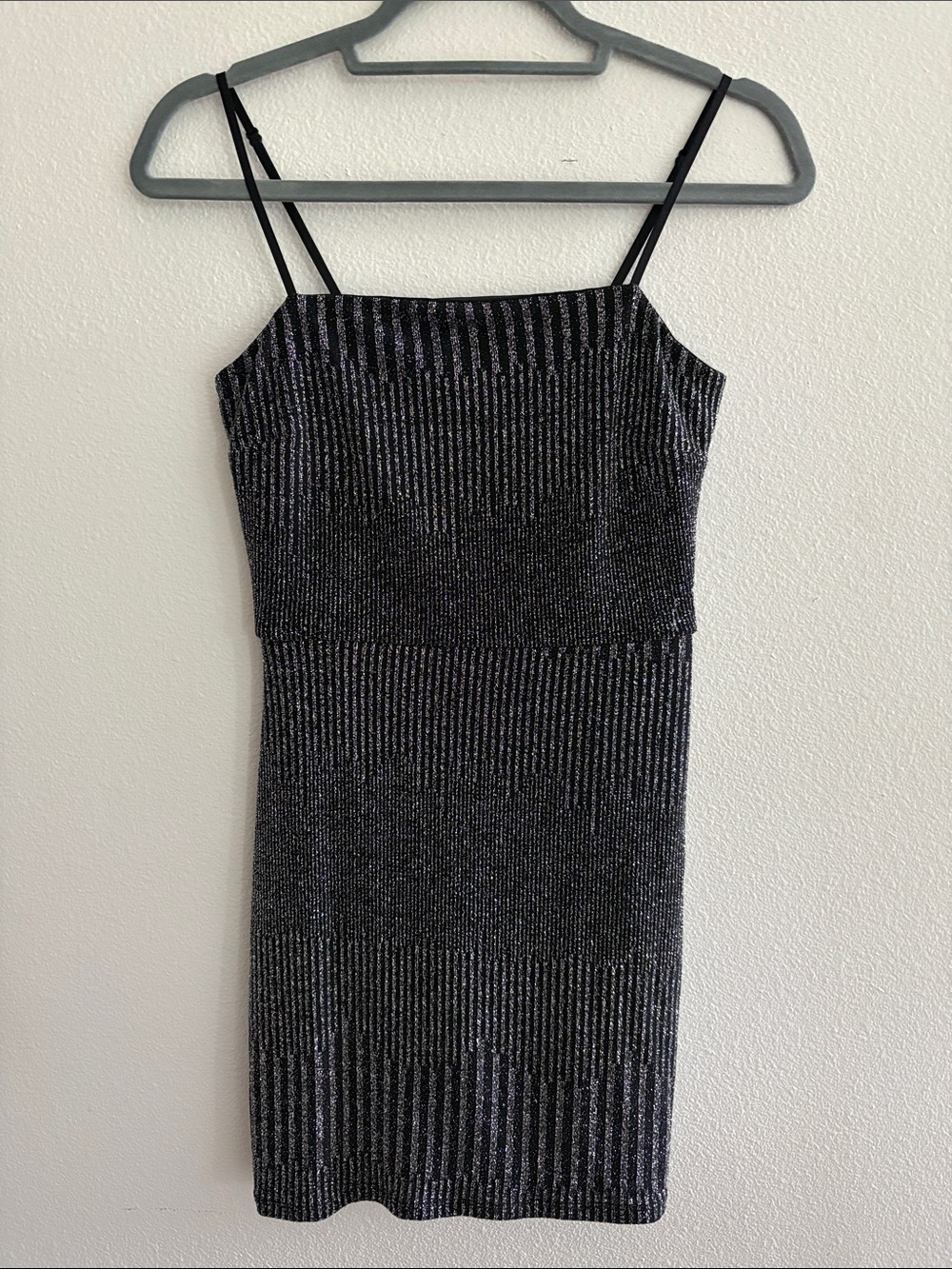 Black With Silver Metallic Ribbing Slip Dress - Women